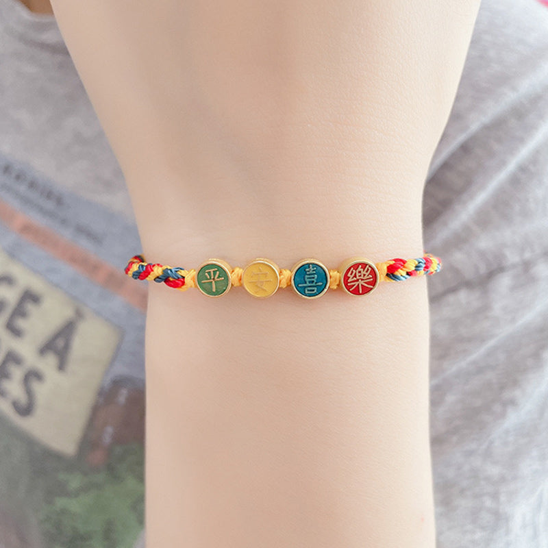 Pulsera trenzada con piedras de Buda, hecha a mano, con hilo de color Dunhuang, protección para la paz y la alegría