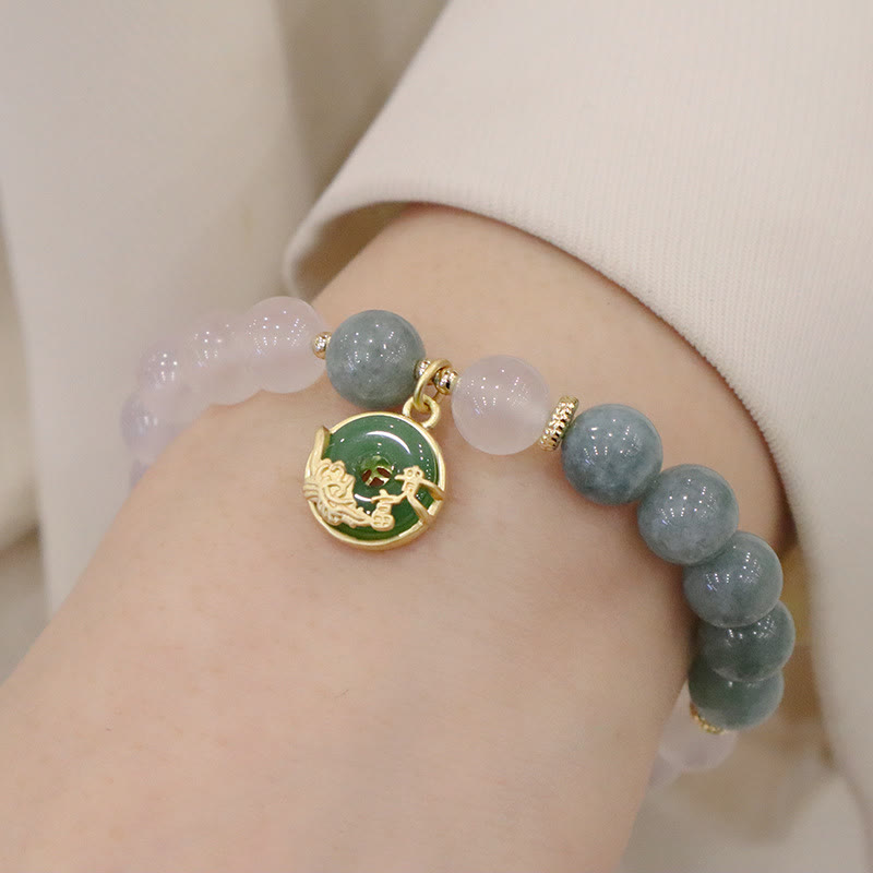 Buddha Stones Weißer Achat Jade Lotusblume Friedensschnalle Schutzarmband