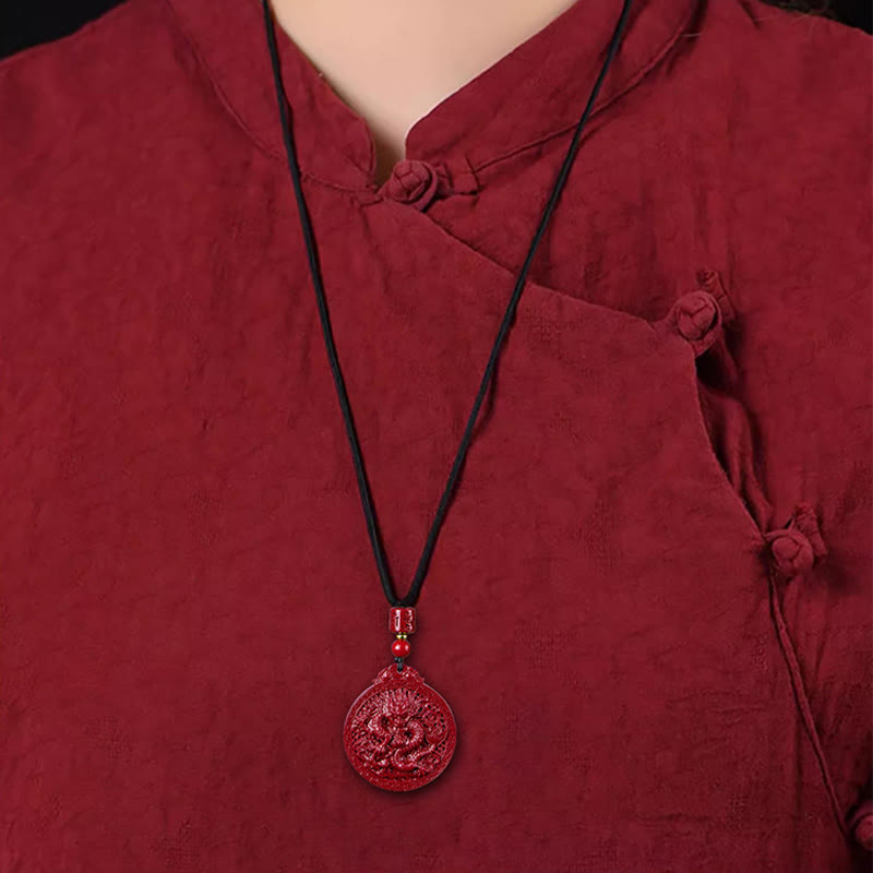 Collar con colgante de cinabrio natural con protección del dragón y piedras de Buda del Año del Dragón