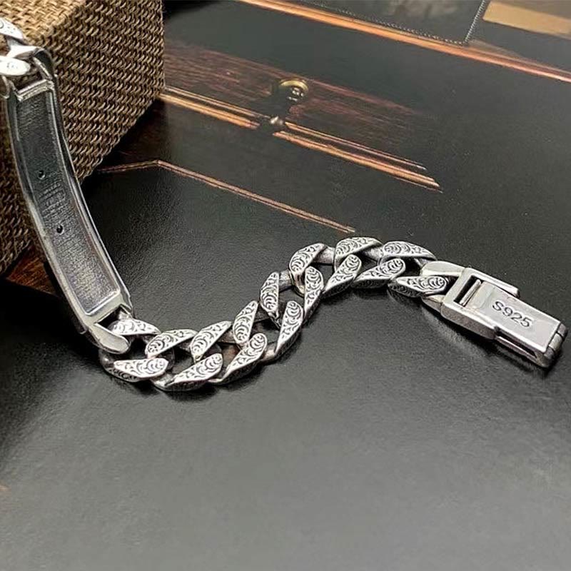 Pulsera de cadena de cobre con diseño floral de la dinastía Tang y piedras de Buda