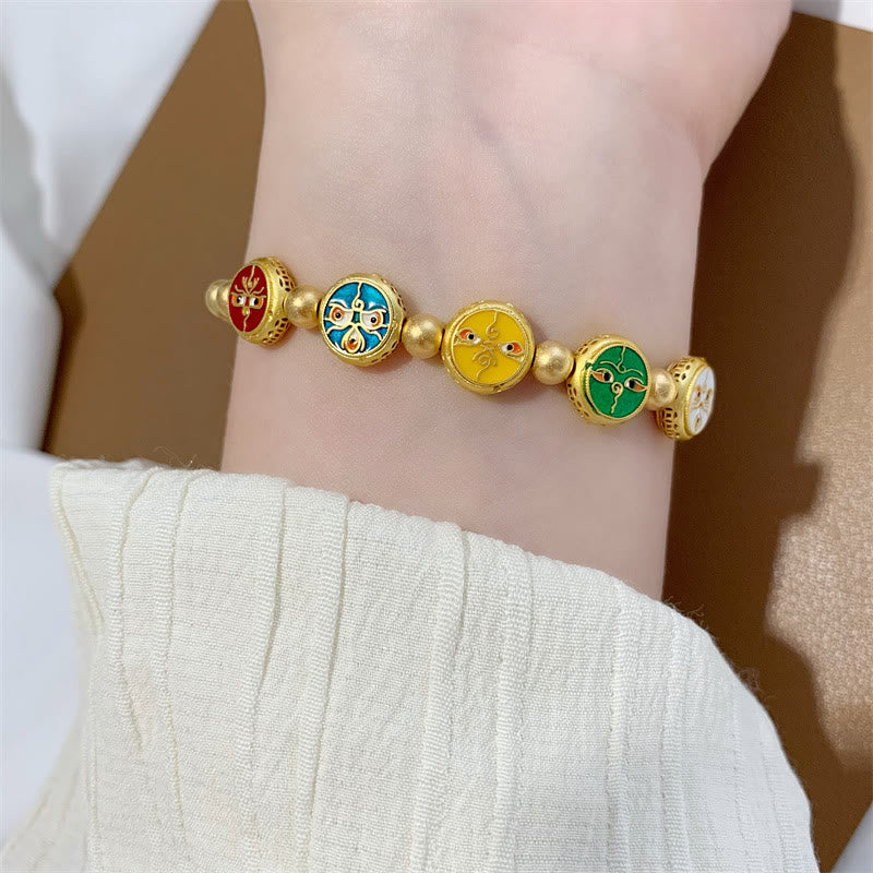 Pulsera tibetana de cuentas de cobre de Buda, cinco dioses de la riqueza, para la suerte