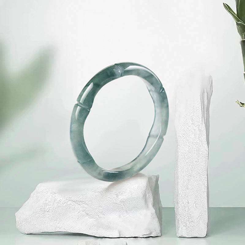 Buddha Stones Ring aus natürlichem Jade und Bambus für Wohlstand und Fülle