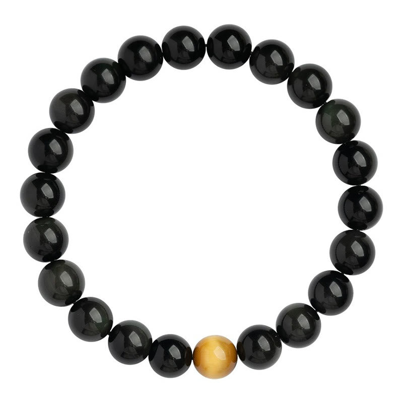 Pulsera de obsidiana arcoíris natural con ojo de tigre y piedras de Buda