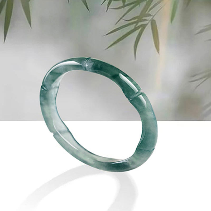 Buddha Stones Ring aus natürlichem Jade und Bambus für Wohlstand und Fülle