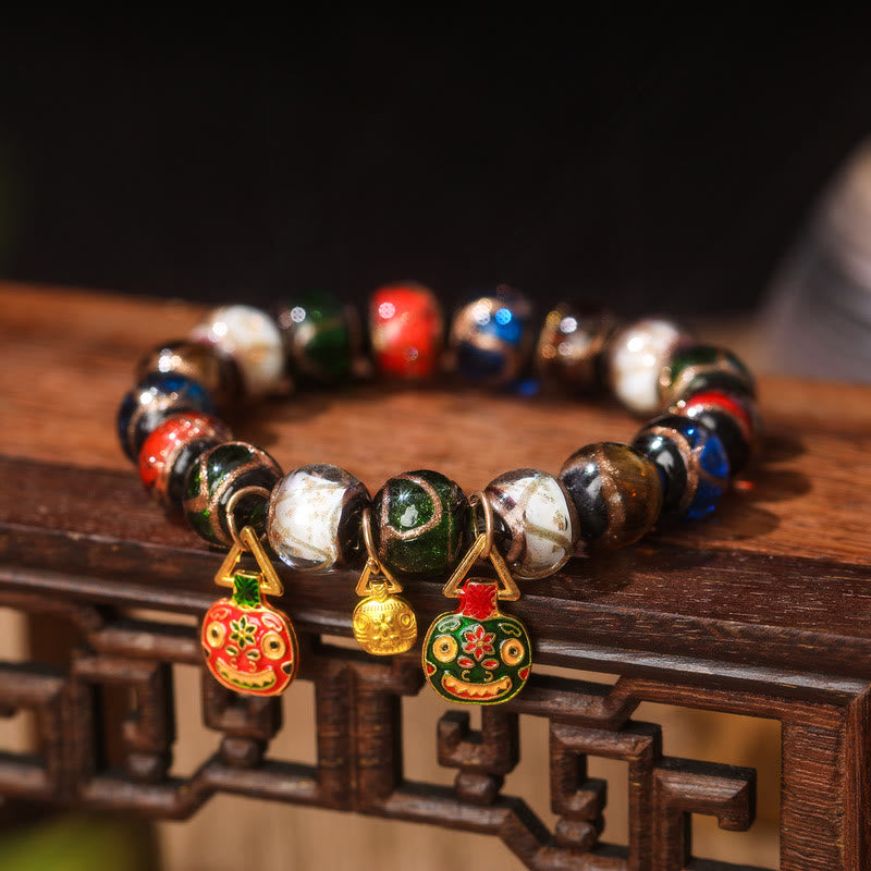 Pulsera de la suerte con cuentas de vidrio Liuli y amuleto familiar de la bestia devoradora de oro de los cinco elementos de Buda