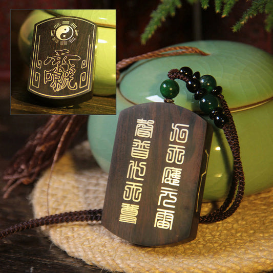 Collar con colgante de equilibrio Bagua Yin Yang de madera de ébano y sándalo rojo con piedras de Buda en plata de ley 999