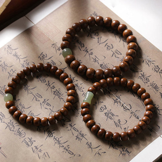 Pulsera de cuentas de bambú y jade hetian de madera de Abelia Biflora natural con piedras de Buda que alejan los malos espíritus