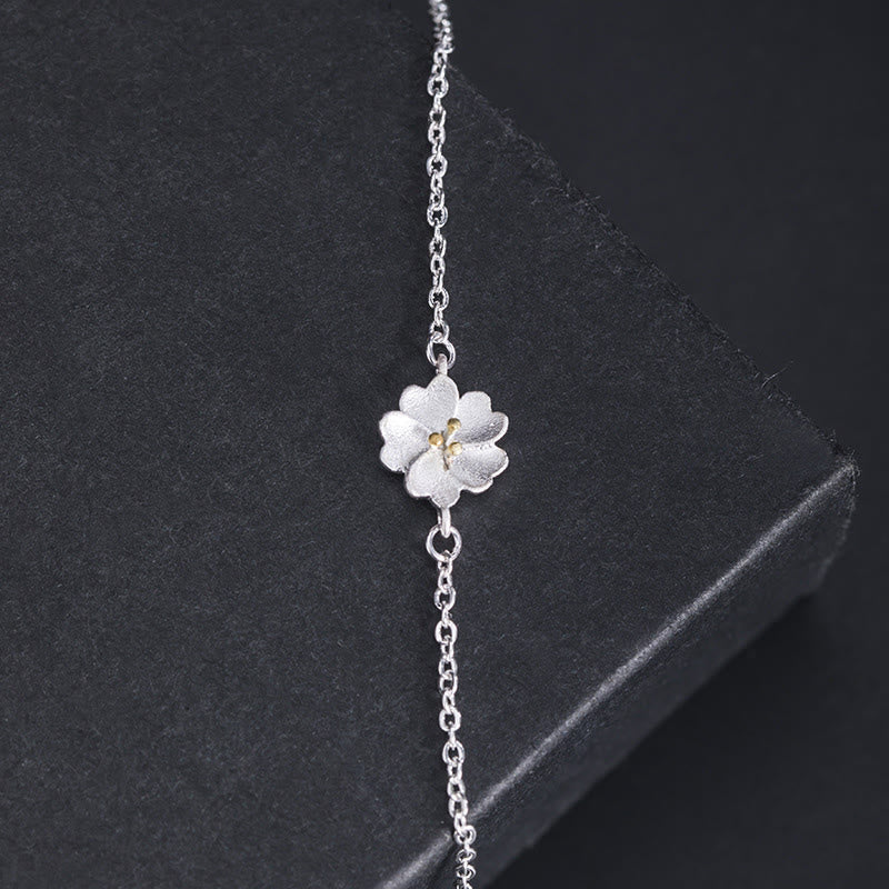 Pulsera de cadena con bendición de flor de cerezo y piedras de Buda en plata de ley 925