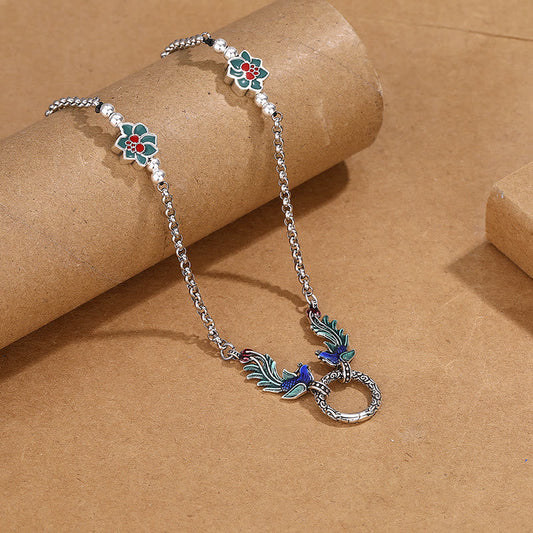 Collar con colgante de flor de loto fénix y piedras de Buda para proteger la suerte