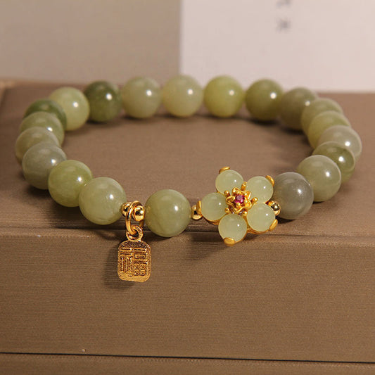 Pulsera de la suerte con amuleto de la suerte con flor de jade verde y piedras de Buda