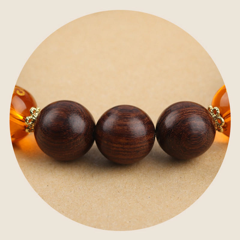 Pulsera de protección de cristal Om Mani Padme Hum, Dios de la Riqueza, con piedras de Buda de madera natural de Phoebe Zhennan