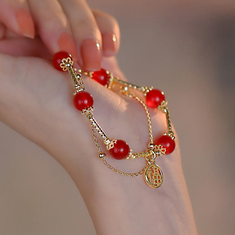 Buddha Stones Roter Achat Fu Charakter Charm Selbstakzeptanz Armband