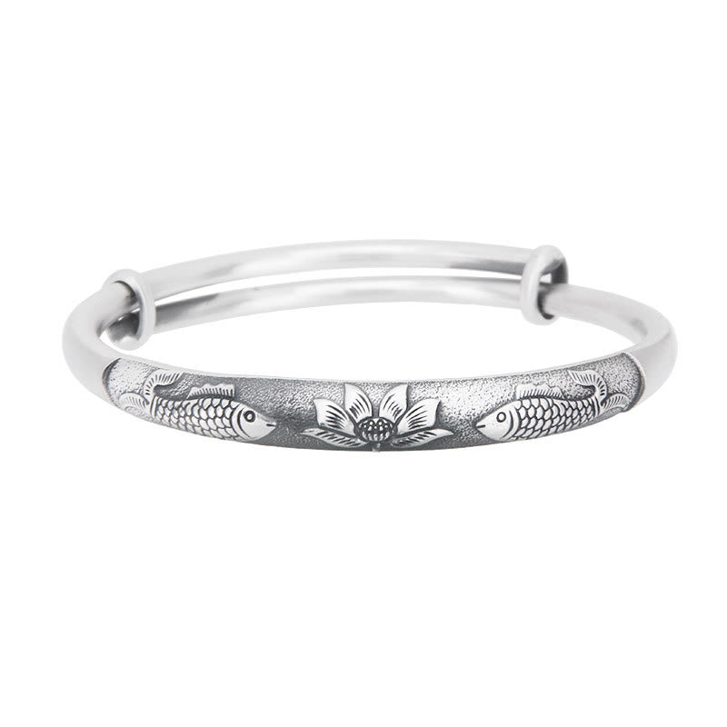 Buddha Stones 999 Sterling Silber Koi Fisch Lotus Reichtum Glück Armband Armreif