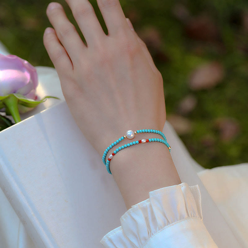 Pulsera protectora de cuentas pequeñas de ágata roja turquesa y perla de Buda