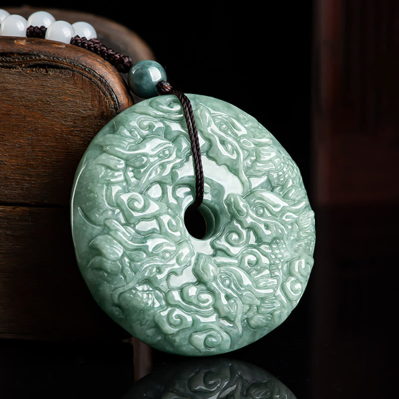 Collar con colgante de protección con hebilla de paz de nueve dragones de jade natural del Año del Dragón con piedras de Buda