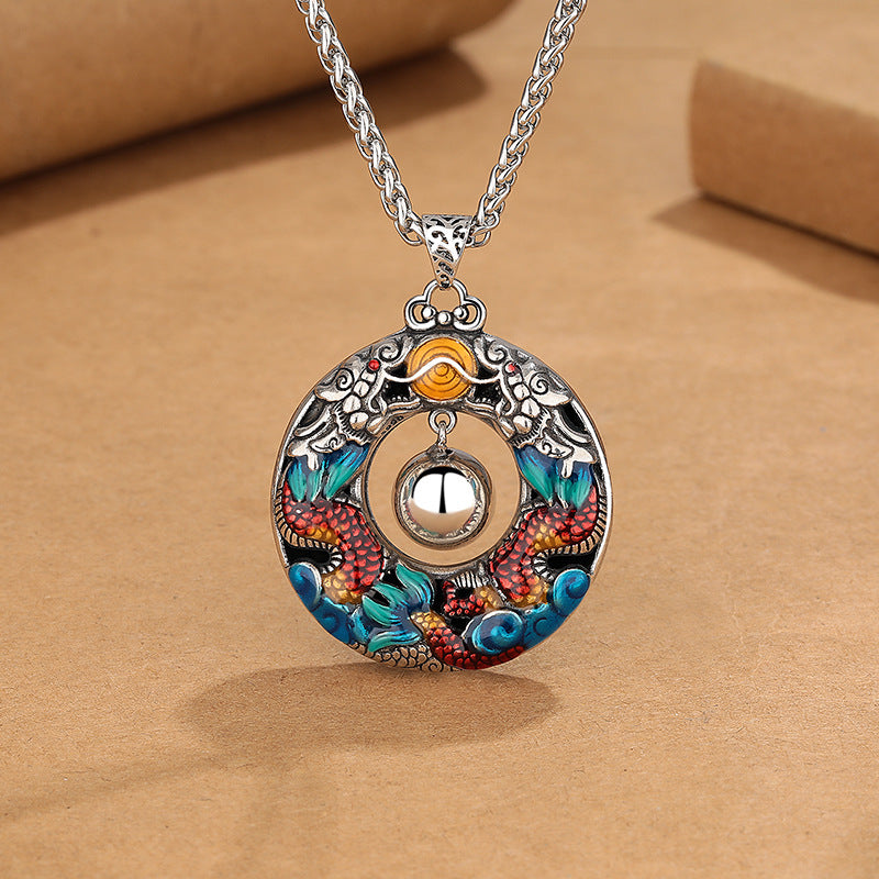 Collar con colgante de cobre protector con cuentas de dragón dobles coloridos y piedras de Buda del Año del Dragón