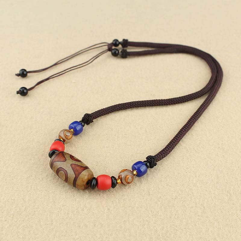 Collar con colgante de cadena de protección con cuentas Dzi tibetanas de nueve ojos y cuentas Dzi de tres ojos, piedras de Buda