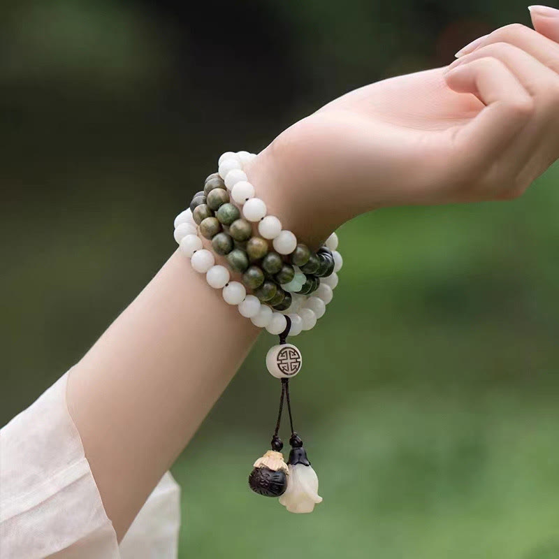 Buddha Stones Natürliches grünes Sandelholz Bodhi Seed Beruhigendes Armband