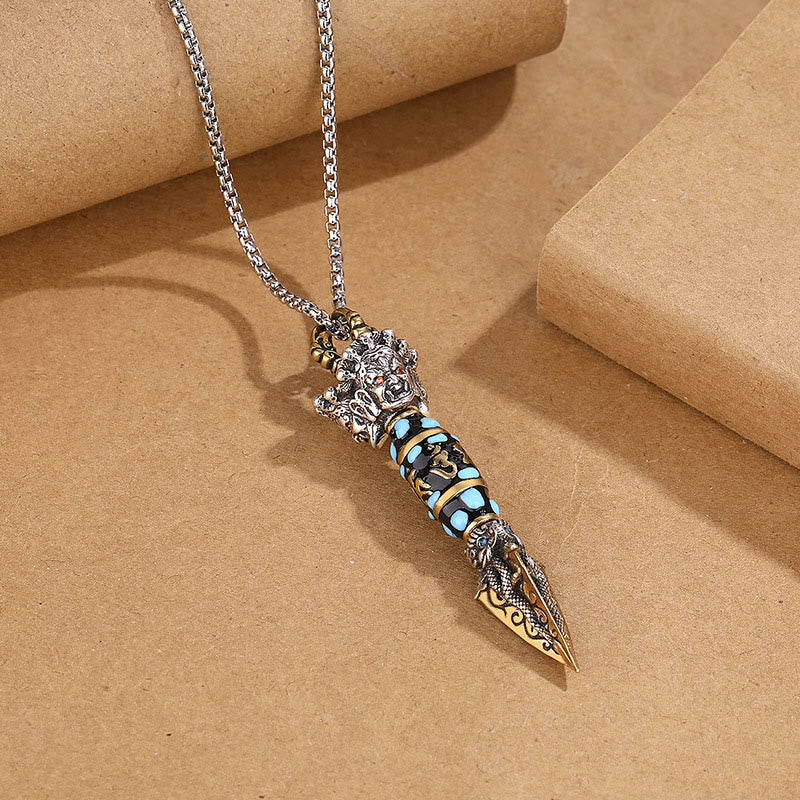 Collar con colgante giratorio de riqueza con diseño de Om Mani Padme Hum, cuentas Dzi, piedras de Buda del Tíbet, patrón Dorje Vajra