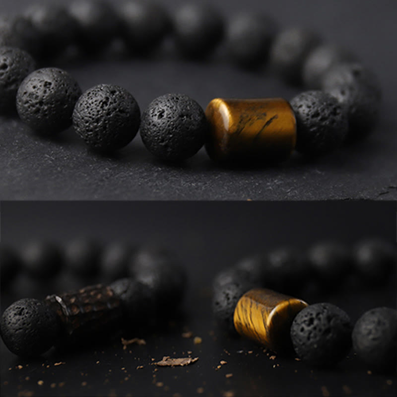 Pulsera curativa de piedra de lava, ébano y ojo de tigre