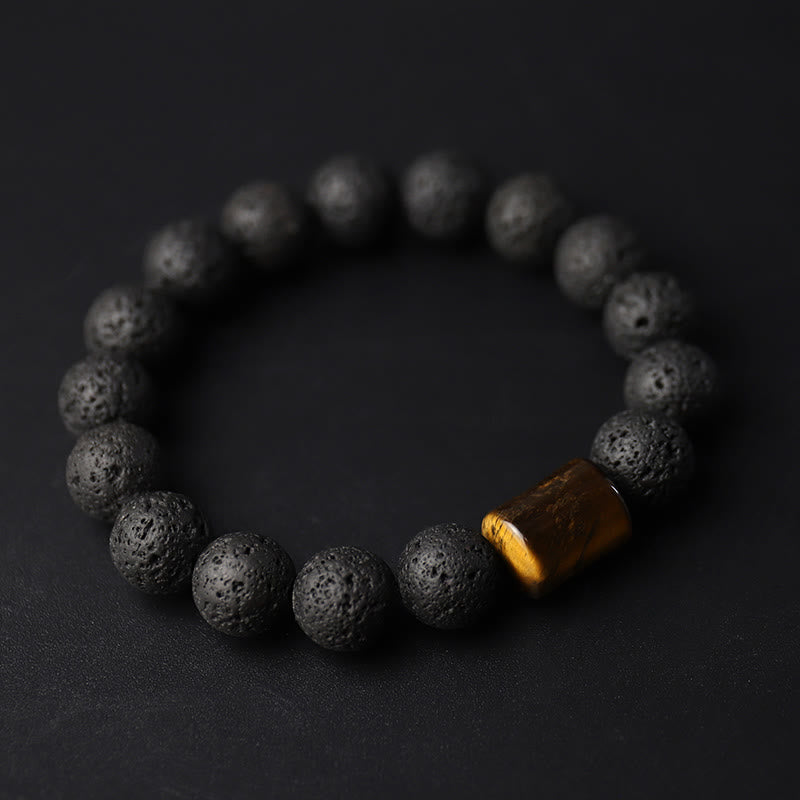 Pulsera curativa de piedra de lava, ébano y ojo de tigre