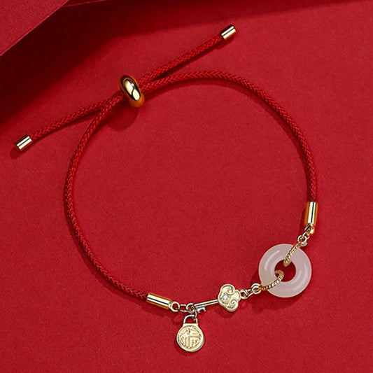 Pulsera de cuerda roja con piedras de Buda, jade hetiano bañado en oro de 18 quilates, hebilla de paz, símbolo Fu, suerte