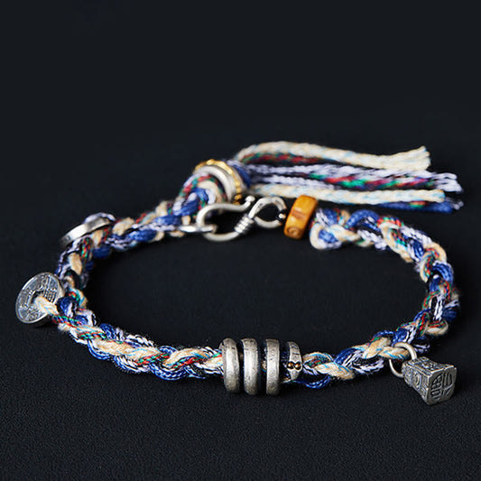 Pulsera de bendición hecha a mano con dije de escamas y monedas de plata de ley 925 con piedras de Buda