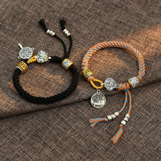 Pulsera trenzada hecha a mano con piedras de Buda tibetanas Om Mani Padme Hum Fu, símbolo de la suerte y la fortuna.