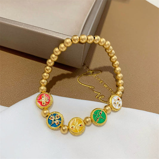 Pulsera tibetana de cuentas de cobre de Buda, cinco dioses de la riqueza, para la suerte
