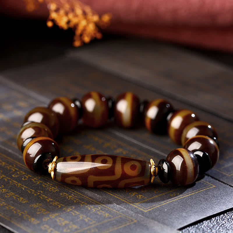 Buddha Stones Tibetisches Natur-Neun-Augen-Dzi-Perlen-Achat-Armband für Reichtum und Segen