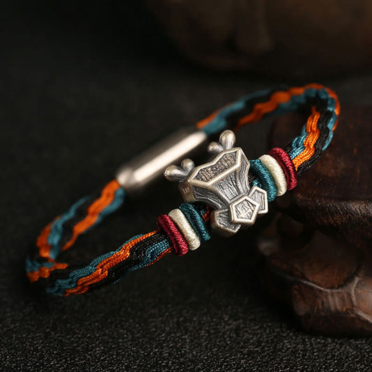 Pulsera de cuerda con nudo de reencarnación colorida con protección del zodiaco chino del año del dragón hecha a mano en plata de ley 999 con piedras de Buda