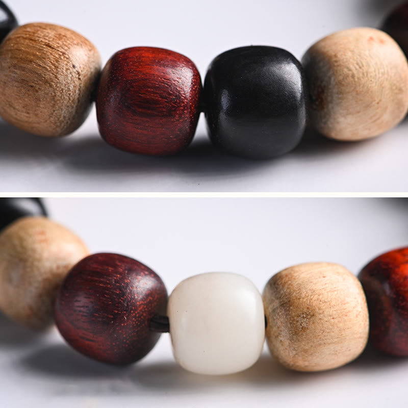 Pulsera de protección con piedras de Buda, hoja pequeña, sándalo rojo, madera de ébano y gato grabado