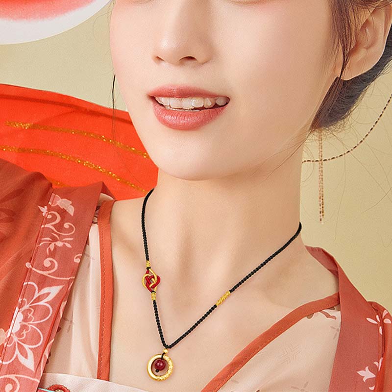 Collar con colgante de piedra de Buda con cuentas de cinabrio redondas de ojo de tigre y protección
