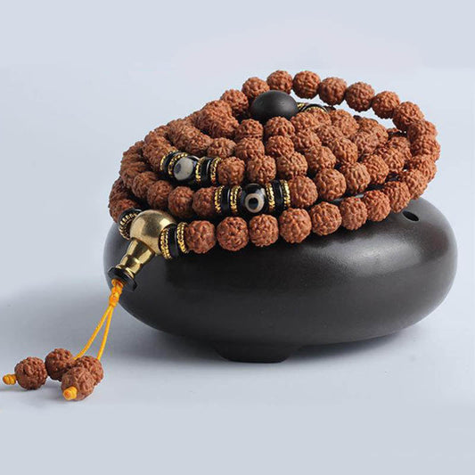 Pulsera de la suerte y la riqueza con 108 cuentas de Mala, Rudraksha, semillas de Bodhi y cuentas Dzi