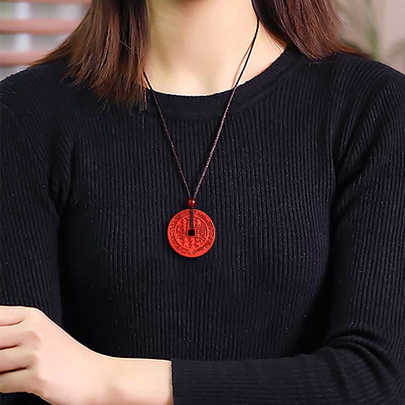 Collar con colgante de bendición con diseño Bagua de piedras de Buda, cinabrio natural, fantasmas de montaña, dinero gastado