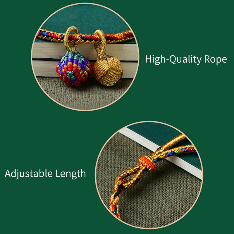 Buddha-Steine, buntes Seil, Glück, handgefertigt, Zongzi, goldene Kugel, Charm-Armband
