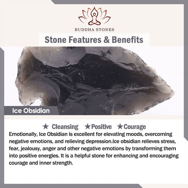 Colgante de purificación de Buda sonriente con obsidiana negra natural y obsidiana de hielo