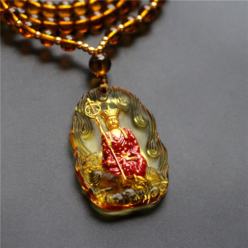 Collar con colgante de amuleto de compasión de cristal de Buda Liuli de piedras de Buda Ksitigarbha