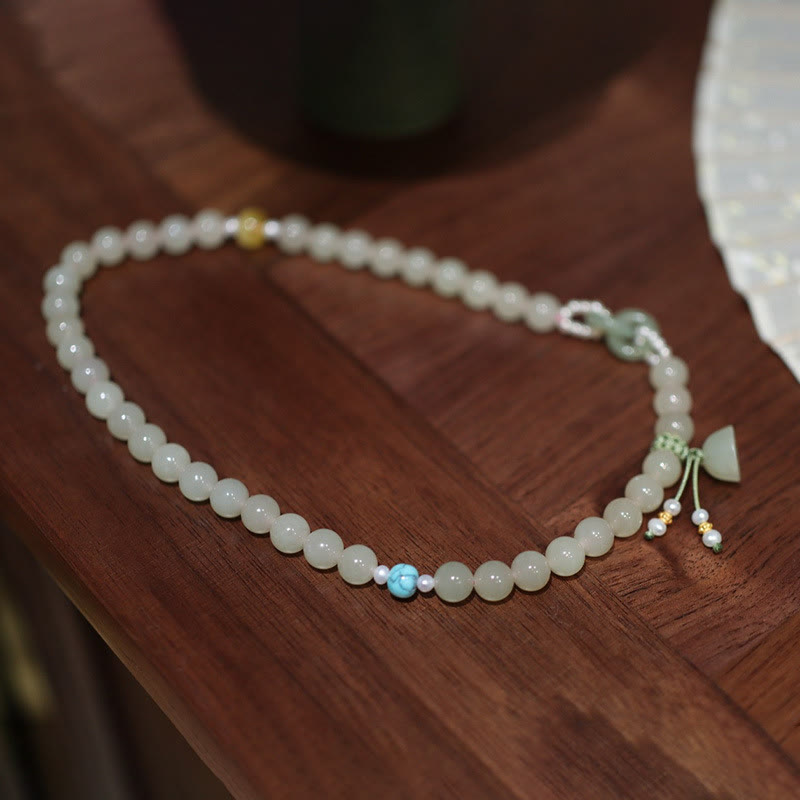 Pulsera de doble vuelta con piedras de Buda, jade hetiano, doble hebilla de paz y suerte de loto en plata de ley 925