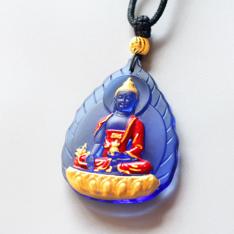 Collar con colgante de cristal de compasión de Liuli, Buda de la Medicina del Tíbet, piedras de Buda