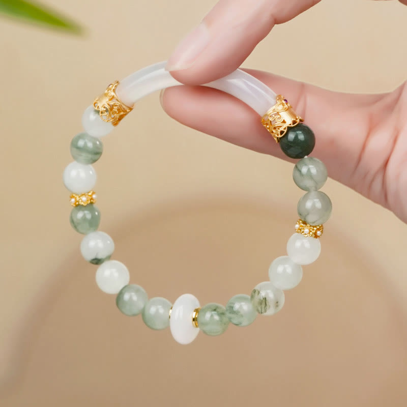 Pulsera de la suerte con jade y calcedonia de Tianshan natural de Buda