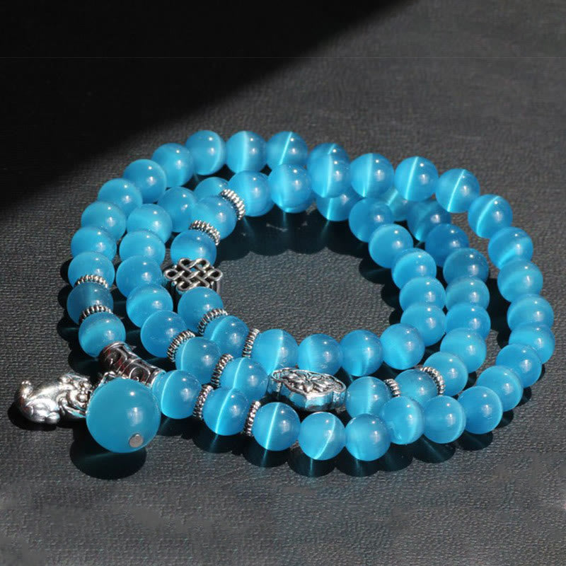 Pulsera triple vuelta con soporte PiXiu de ojo de gato y piedras de Buda