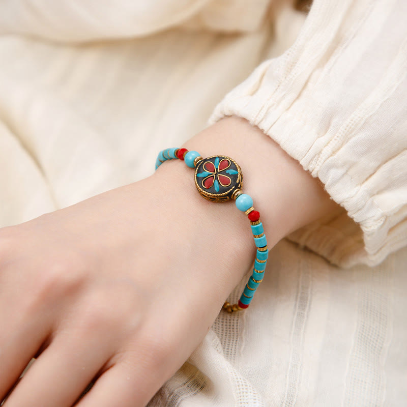 Armband mit tibetischen Buddha-Steinen, Türkis, Om Mani Padme Hum, Schutz und Stärke