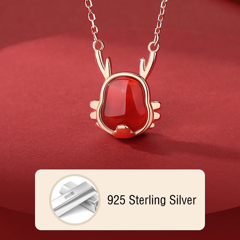 Buddha Stones 925 Sterling Silver Year of the Dragon Natural Red Agate Dragon Attract Fortune Fu Character Strength Bracelet Necklace Pendant Earrings