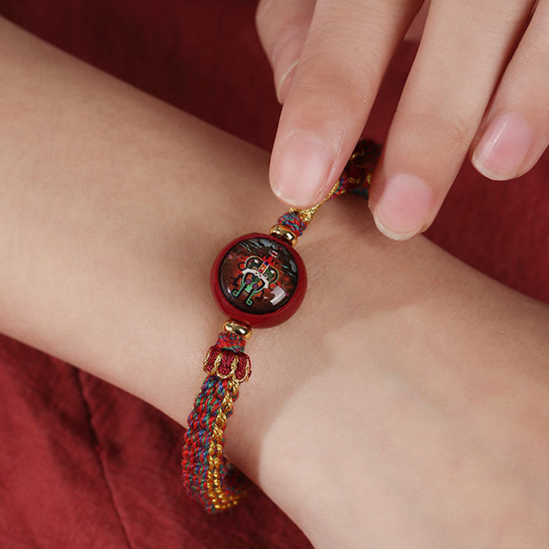 Pulsera trenzada con bendición de thangka de cinabrio y cuerda colorida con piedras de Buda