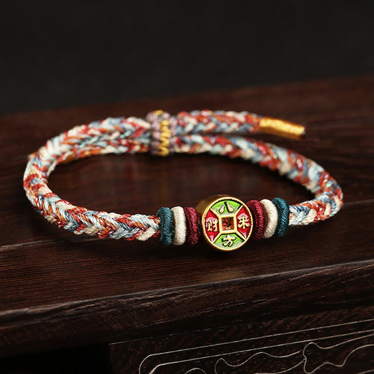 Pulsera de la suerte con nudo de la paz de ocho hilos hecha a mano con piedras de Buda y cuerda colorida. La riqueza viene de todas las direcciones.