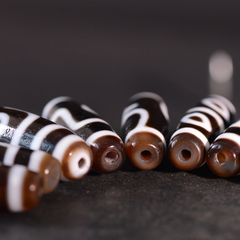 Tibetan Dzi Bead Pendant Agate Classic Black and White, Length 38mm Wide 12mm, Totem Random - Touch Bling