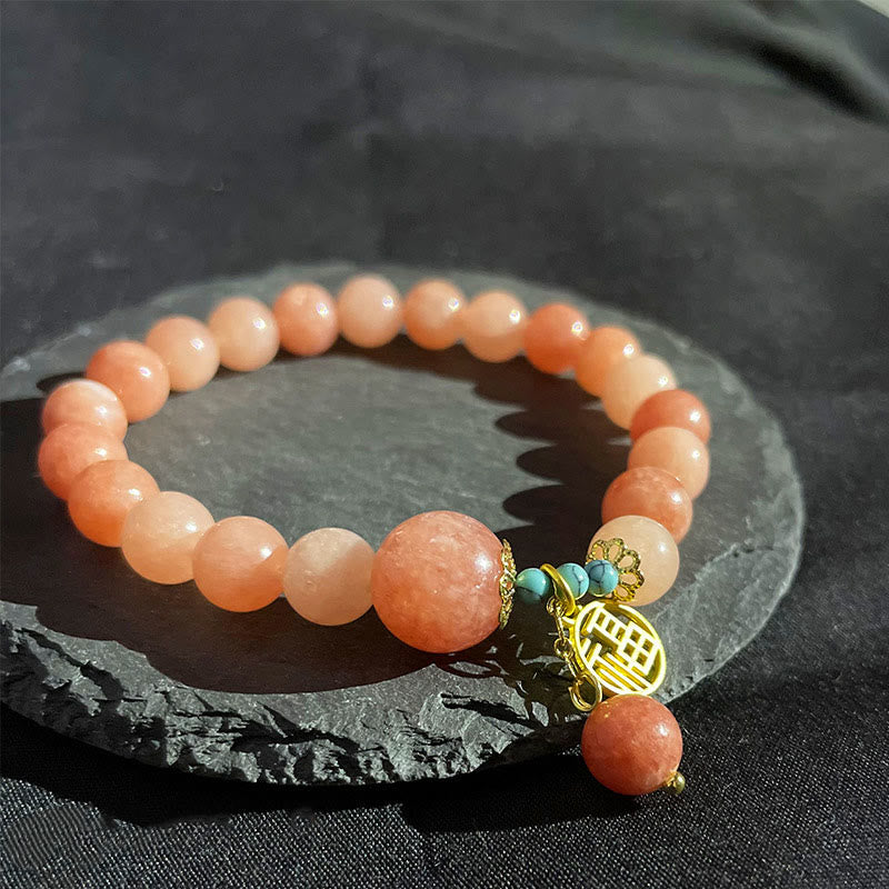 Pulsera de la suerte con amuleto de Buda, piedra naranja natural, turquesa y carácter Fu