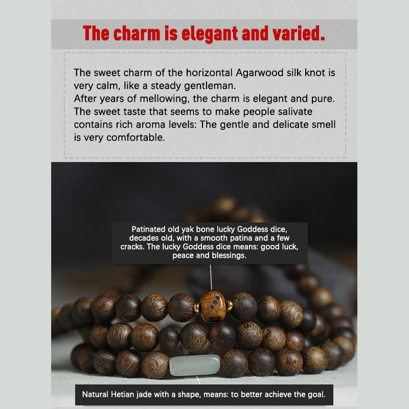 Piedras de Buda 108 cuentas Mala Brunei Agarwood Hetian Jade Yak hueso fuerza equilibrio pulsera
