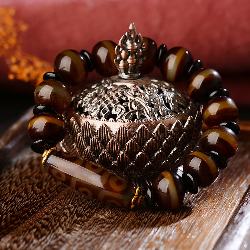 Buddha Stones Tibetisches Natur-Neun-Augen-Dzi-Perlen-Achat-Armband für Reichtum und Segen
